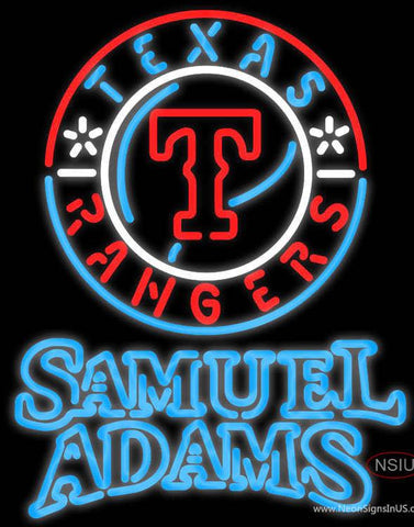 Samuel Adams Double Line Texas Rangers MLB Real Neon Glass Tube Neon Sign 