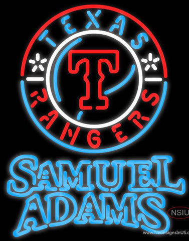 Samuel Adams Double Line Texas Rangers MLB Real Neon Glass Tube Neon Sign