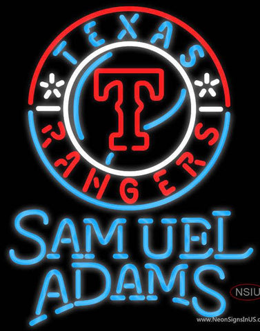 Samuel Adams Single Line Texas Rangers MLB Real Neon Glass Tube Neon Sign