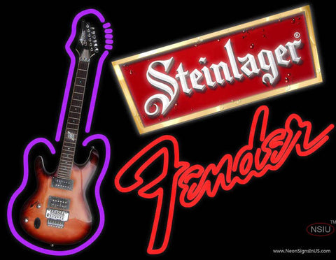 Steinlager Backlit Fender Guitar Real Neon Glass Tube Neon Sign 