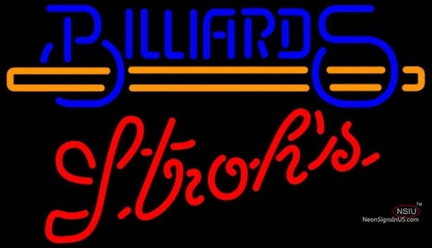 Strohs Billiards Text With Stick Pool Neon Sign   