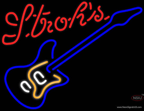 Strohs Blue Electric Guitar Real Neon Glass Tube Neon Sign