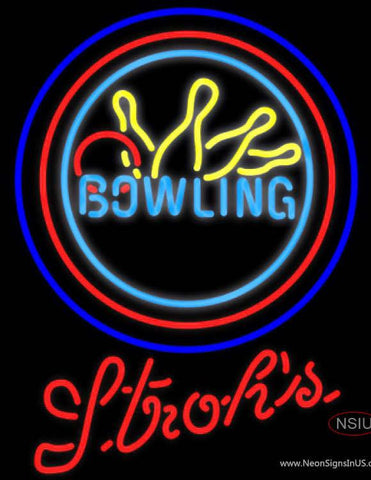 Strohs Bowling Neon Yellow Blue Real Neon Glass Tube Neon Sign