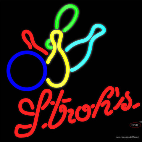 Strohs Colored Bowling Real Neon Glass Tube Neon Sign   x 