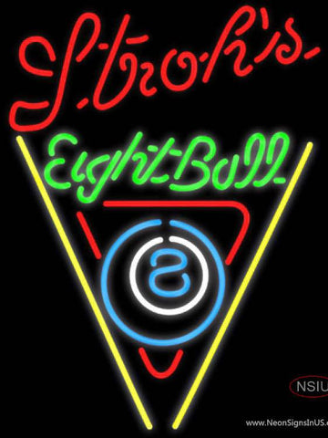 Strohs Eight ball Billiards Pool Real Neon Glass Tube Neon Sign