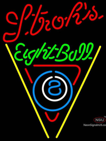 Strohs Eight ball Billiards Pool Neon Sign   