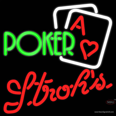 Strohs Green Poker Real Neon Glass Tube Neon Sign x 
