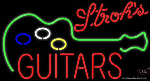 Strohs Guitar Flashing Real Neon Glass Tube Neon Sign 