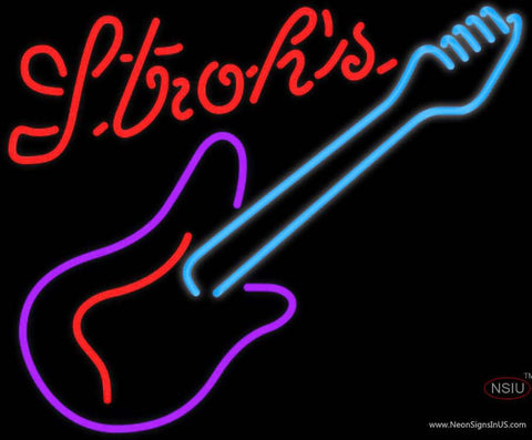 Strohs Guitar Purple Red Real Neon Glass Tube Neon Sign