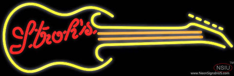 Strohs Guitar Yellow Orange Real Neon Glass Tube Neon Sign  7 