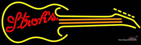 Strohs Guitar Yellow Orange Neon Sign  7 