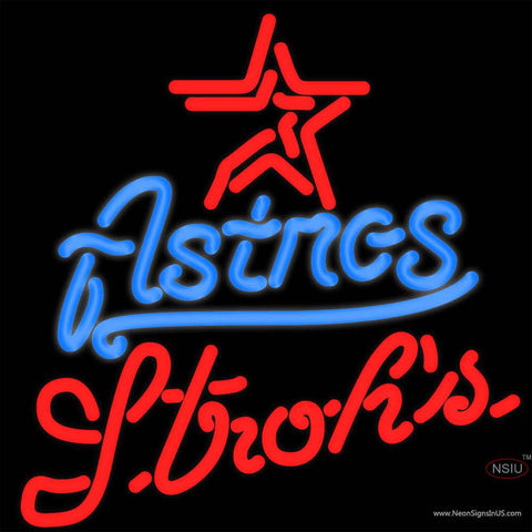Strohs Houston Astros MLB Beer Real Neon Glass Tube Neon Sign x 