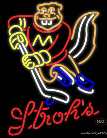 Strohs Minnesota Golden Gophers Hockey Real Neon Glass Tube Neon Sign 