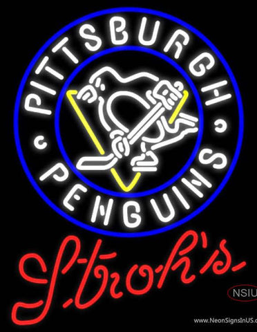 Strohs Pittsburgh Penguins Hockey Real Neon Glass Tube Neon Sign 