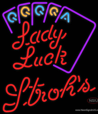 Strohs Poker Lady Luck Series Real Neon Glass Tube Neon Sign 7 