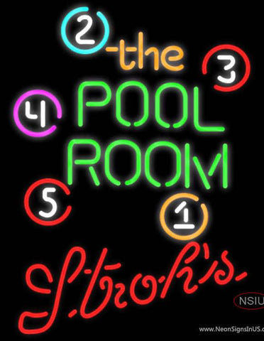 Strohs Pool Room Billiards Real Neon Glass Tube Neon Sign