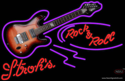 Strohs Rock N Roll Electric Guitar Real Neon Glass Tube Neon Sign