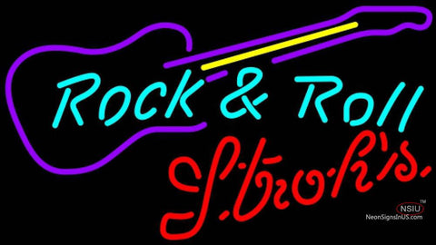 Strohs Rock N Roll Guitar Neon Sign   