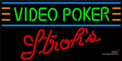 Strohs Video Poker Neon Sign 7 7 